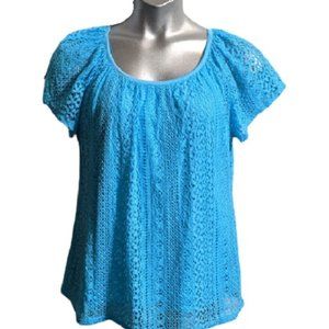 CB Christopher Bank Blue Peasant Top Plus Size 1X